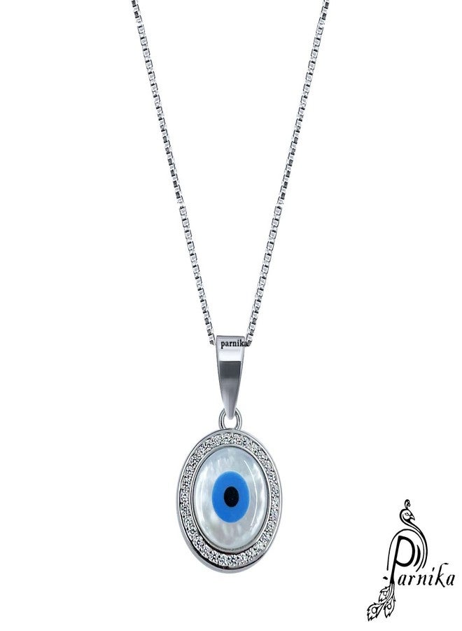 Parnika Exquisite Evil Eye Design Pendant in Pure 92.5 Sterling Silver for Girls and Women | Pendant Only | Gift for Girls & Women | With Certificate of Authenticity | (Round) - Image 2