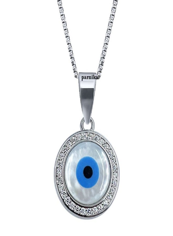 Parnika Exquisite Evil Eye Design Pendant in Pure 92.5 Sterling Silver for Girls and Women | Pendant Only | Gift for Girls & Women | With Certificate of Authenticity | (Round) - Image 1