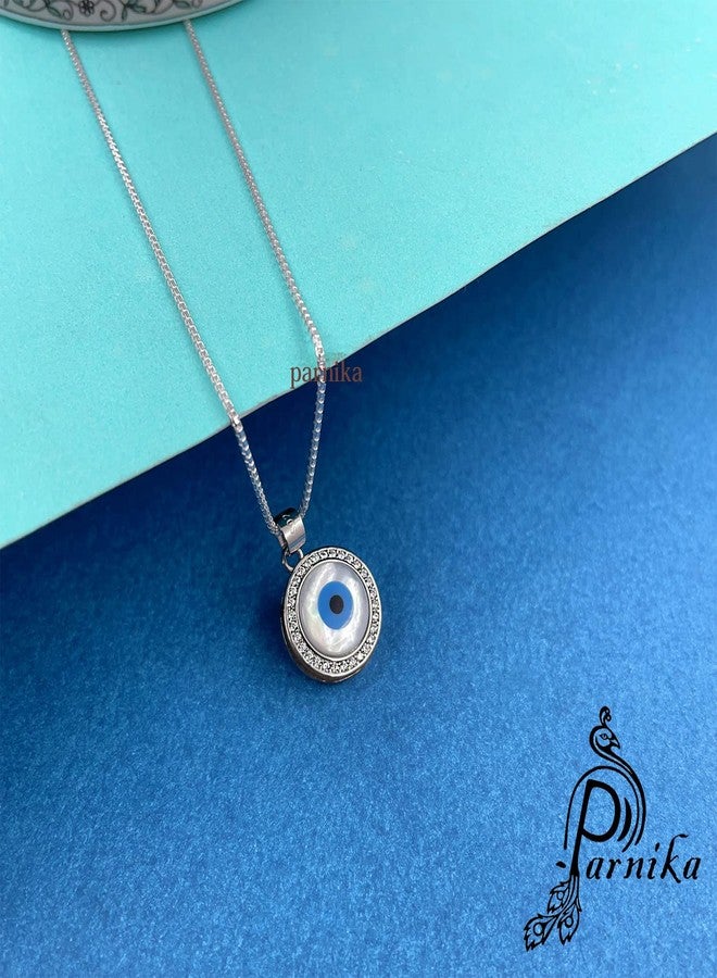Parnika Exquisite Evil Eye Design Pendant in Pure 92.5 Sterling Silver for Girls and Women | Pendant Only | Gift for Girls & Women | With Certificate of Authenticity | (Round) - Image 3