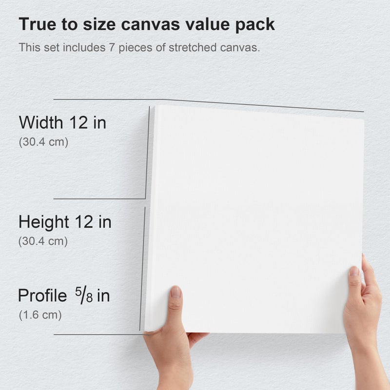 PHOENIX Stretched Canvas for Painting 12x12 Inch/7 Value Pack, 8 Oz Triple Primed 5/8 Inch Profile 100% Cotton White Blank Canvas, Square Framed Canvas for Oil Acrylic & Pouring Art - Image 3