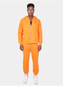 Flashmob Relaxed Fit Unisex Hooded Cotton Fleece Zippered Jacket & Track Pant Co-Ord Set - Orange  - Image 2