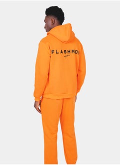 Flashmob Relaxed Fit Unisex Hooded Cotton Fleece Zippered Jacket & Track Pant Co-Ord Set - Orange  - Image 3