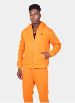 Flashmob Relaxed Fit Unisex Hooded Cotton Fleece Zippered Jacket & Track Pant Co-Ord Set - Orange  - Image 1