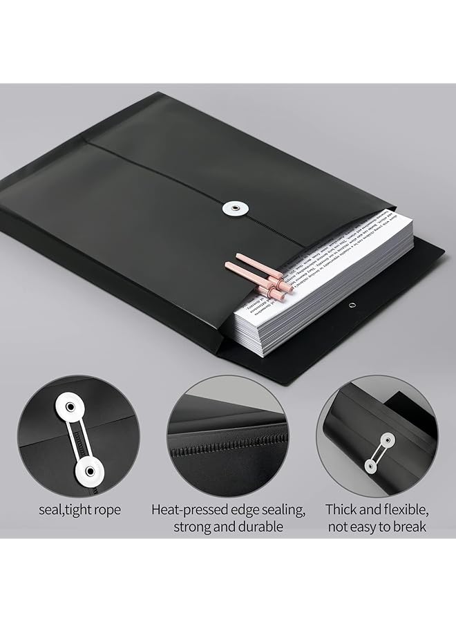 erorex Document Folder With String Closure 12 Pack A4 Plastic Wallets Folders Plastic Folders A4 Envelope Folder Jacket Document Letter For Office School Home Black - Image 5