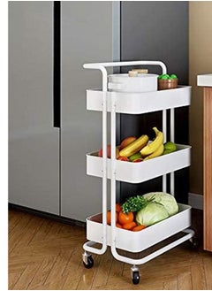 3-Tier Rolling Utility Cart Trolley Cart Multifunction Storage Shelves with Utility Handle and Wheels