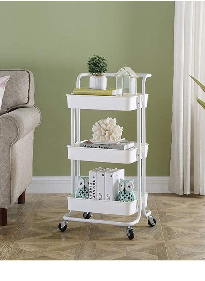 BLOOMING TIME - 3-Tier Rolling Utility Cart Trolley Cart Multifunction Storage Shelves with Utility Handle and Wheels - Image 1