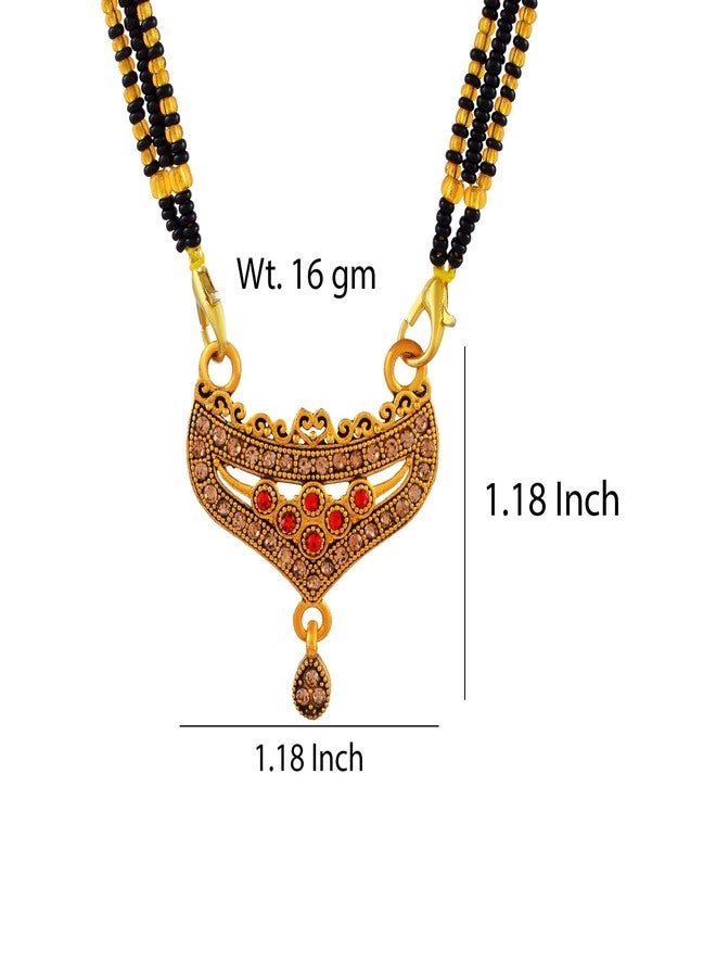 DULCI Antique Gold Plated Brass Gold Red & Brown Embellishments Stone Mangalsutra Pendant For Women - Image 2