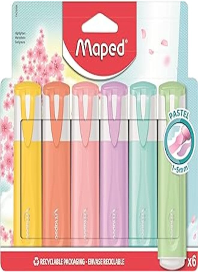 Maped - Highlighter Fluo Peps Pastel X6 - Blister Pack - Image 1
