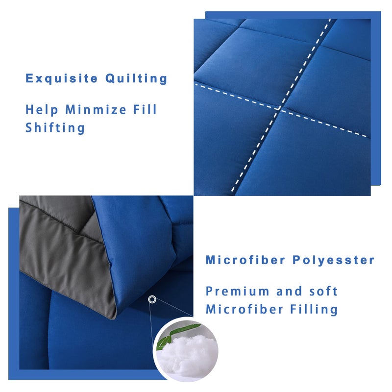 DOWNCOOL Queen Comforter Set -All Season Bedding Comforters Sets with 2 Pillow Cases-3 Pieces Bedding Sets Queen -Down Alternative Blue/Grey Queen Size Comforter Sets(88"x92") - Image 4