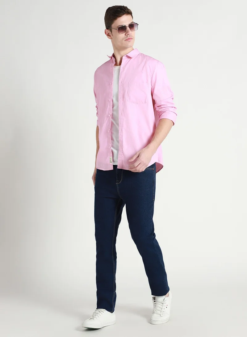 Dennis Lingo Men's Dark Blue 100% Cotton Solid Pattern Full Length Slim Fit Jeans