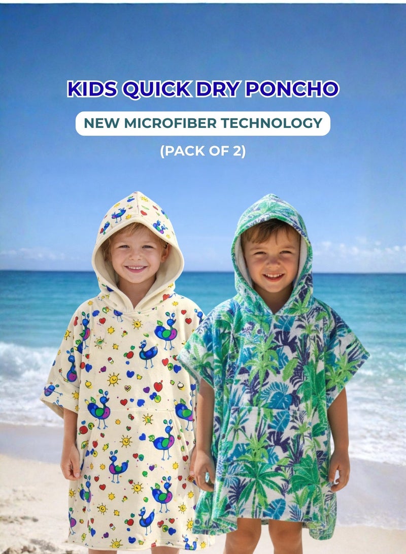 Pearl Coast International Kids Poncho Towel Hooded Pack of 2 – Quick Dry Microfiber Beach Changing Robe for Boys & Girls, Soft Absorbent Swim Cover Up - Image 1