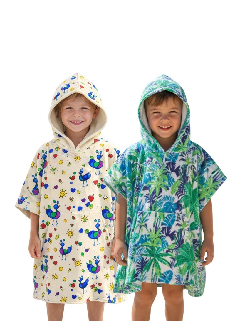 Pearl Coast International Kids Poncho Towel Hooded Pack of 2 – Quick Dry Microfiber Beach Changing Robe for Boys & Girls, Soft Absorbent Swim Cover Up - Image 2