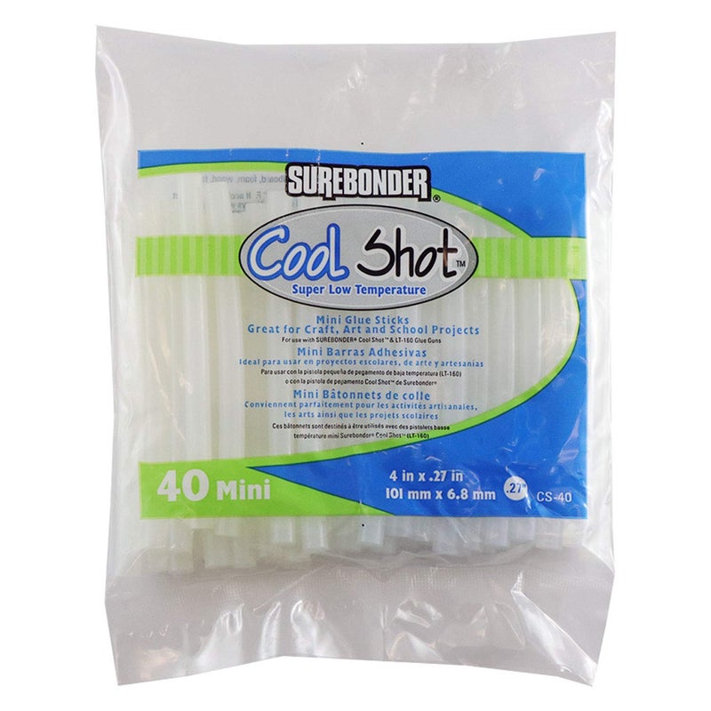 Surebonder "Cool Shot" Hot Glue Sticks for Ultra Low Temperature, Value Pack, Mini Size 4" - 40 Pack - Made in USA (CS-40) - Image 1