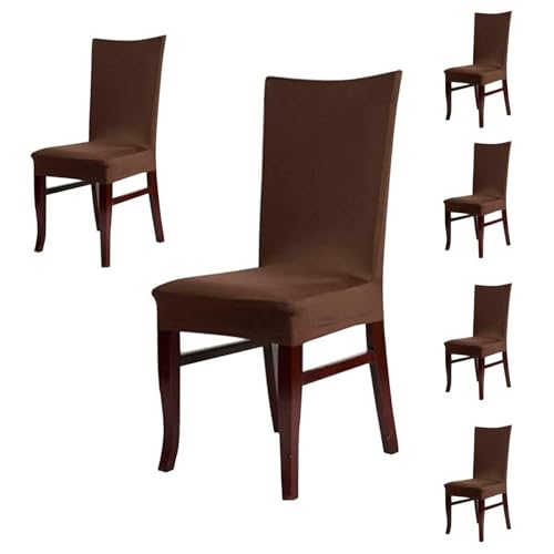 Outlay Home Polyester Spandex Solid Plain Stretchable Elastic Dining Chair Covers Set of 4 (Coffee) - Image 1