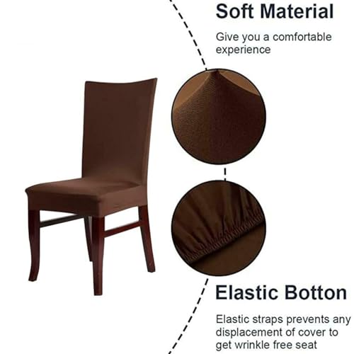 Outlay Home Polyester Spandex Solid Plain Stretchable Elastic Dining Chair Covers Set of 4 (Coffee) - Image 4