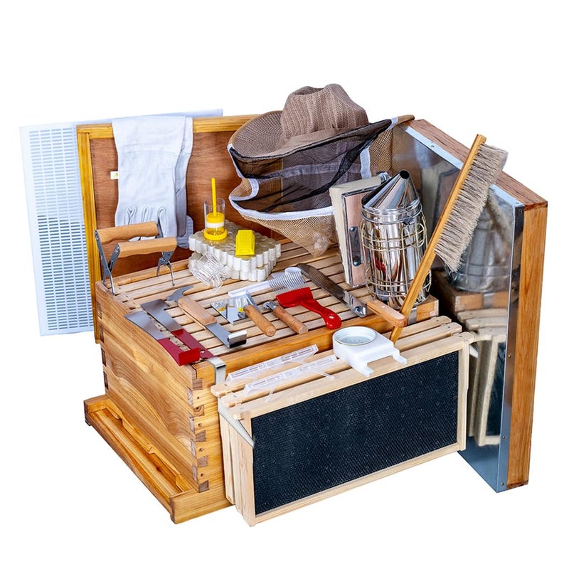 MayBee Beehive Starter Kit 8-Frame Bee Boxes and Frames Starter Kit Wax Coated Bee Hives and Supplies Starter Kit Including Beekeeping Tools Kit with Beekeeping Veil - Image 1