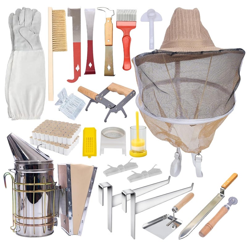 MayBee Beehive Starter Kit 8-Frame Bee Boxes and Frames Starter Kit Wax Coated Bee Hives and Supplies Starter Kit Including Beekeeping Tools Kit with Beekeeping Veil - Image 5