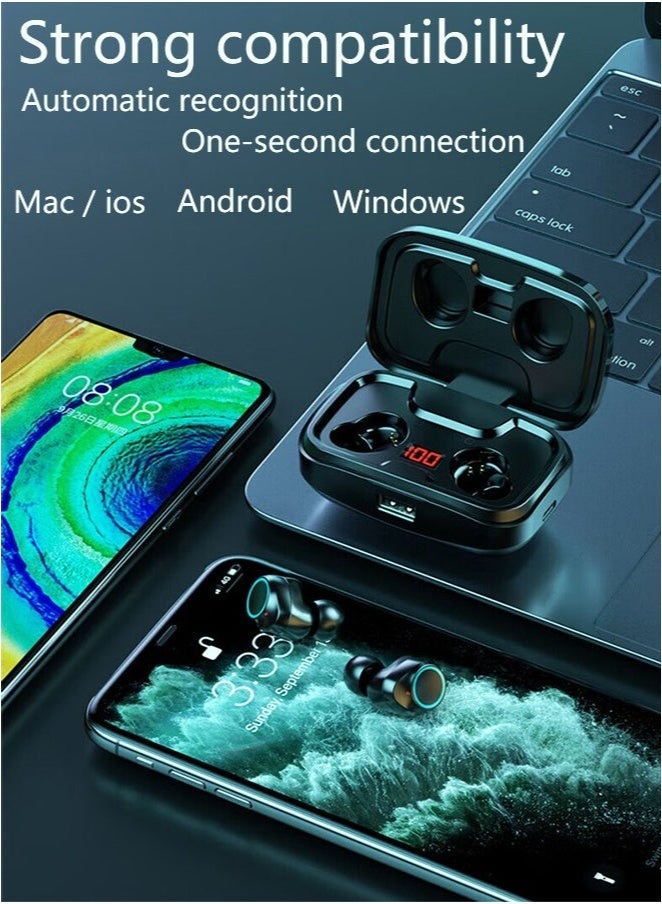 سماعات لاسلكية عالية الجودة بتقنية البلوتوث 5.4، صوت ستيريو واضح، مع علبة شحن سعة 2000mAh، إلغاء ضوضاء نشط، مقاومة للماء، لونها أسود - Image 3