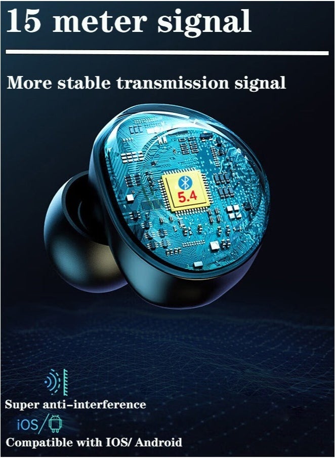 سماعات لاسلكية عالية الجودة بتقنية البلوتوث 5.4، صوت ستيريو واضح، مع علبة شحن سعة 2000mAh، إلغاء ضوضاء نشط، مقاومة للماء، لونها أسود - Image 4