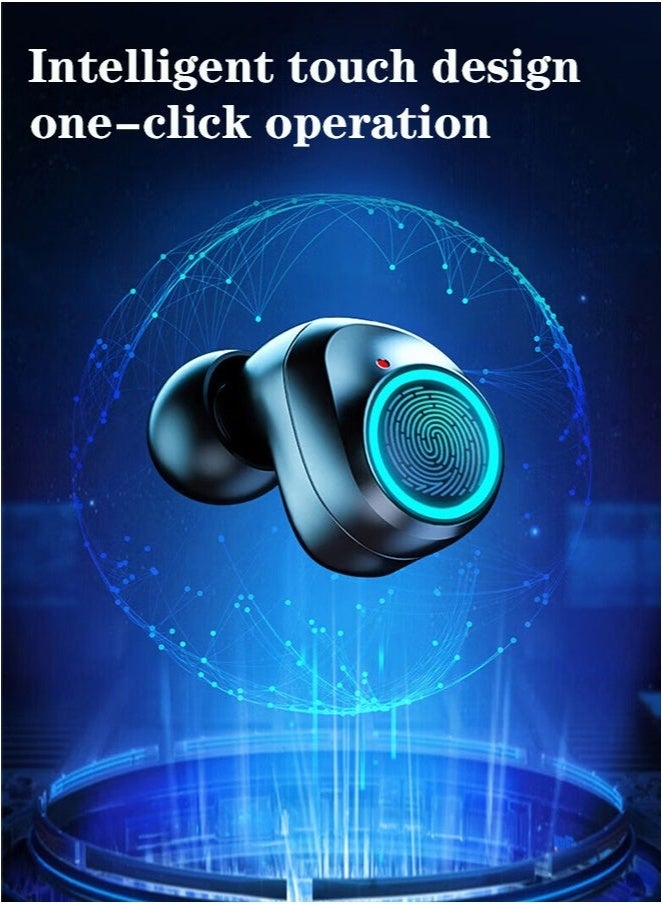 سماعات لاسلكية عالية الجودة بتقنية البلوتوث 5.4، صوت ستيريو واضح، مع علبة شحن سعة 2000mAh، إلغاء ضوضاء نشط، مقاومة للماء، لونها أسود - Image 5