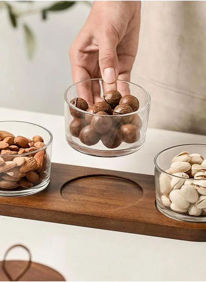 QUESERA Glass nut jar set with woodsen tray- 3 pc set