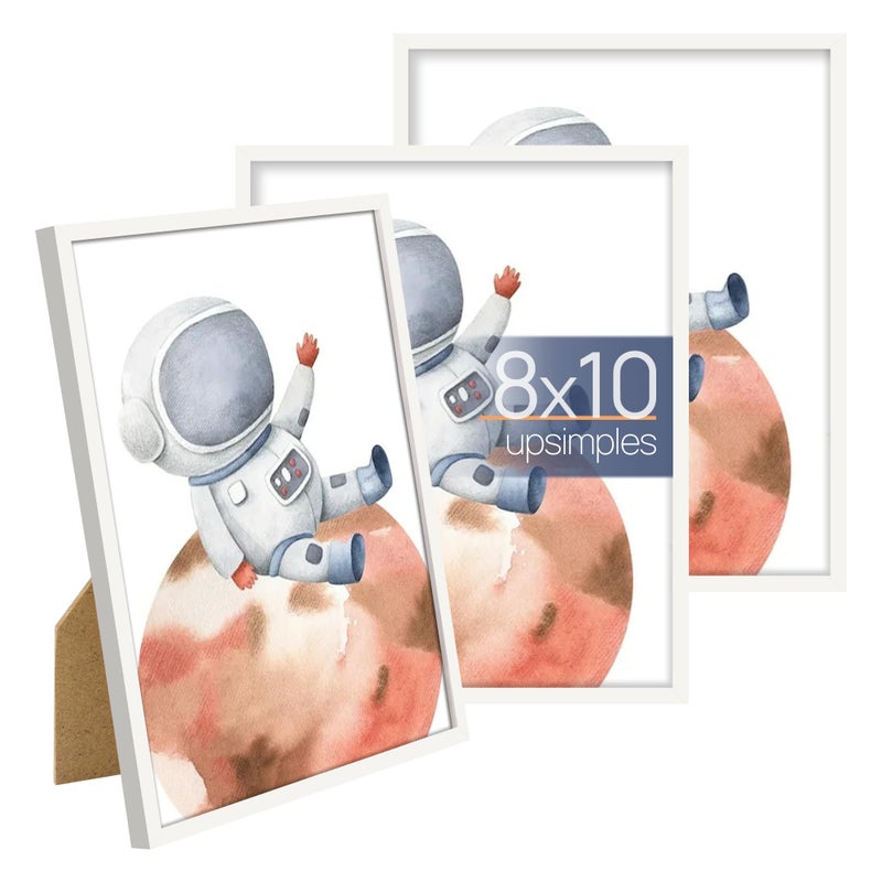 أبس سيمبلز upsimples 8x10 مجموعة إطار الصورة مجموعة من 3 مصنوعة من زجاج عالي الوضوح لمدة 8 × 10 إطارات بيضاء الجدار وشاشة الطاولة إطار صورة حدودية رقيقة للمنزل د؟ - Image 1