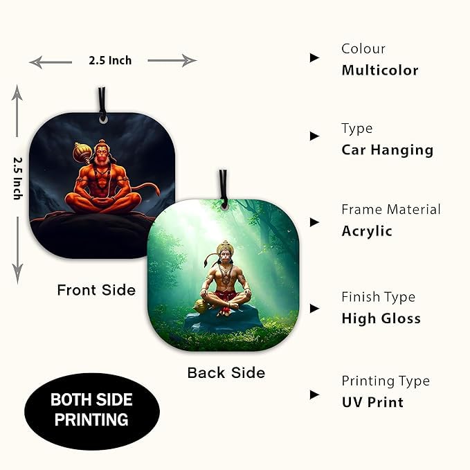 DECOCRU Lord Hanuman Ji Car Ornament | Acrylic Car Hanging | Accessory for Good Luck & Blessing During Travel | Hanuman Front & Rear Mirror - Image 4