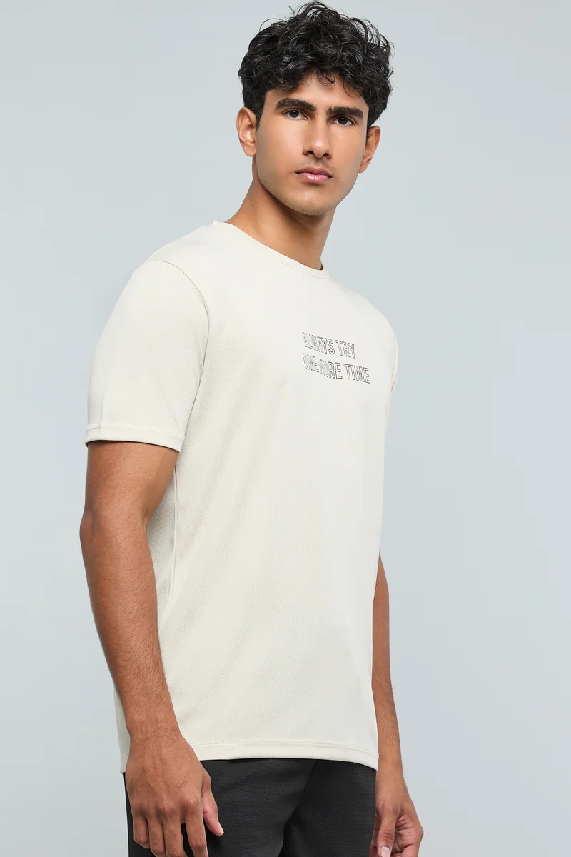 أر أند بي Typography Print Active T-Shirt with Crew Neck and Short Sleeves