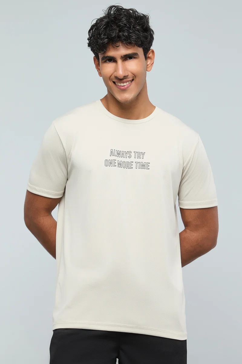أر أند بي Typography Print Active T-Shirt with Crew Neck and Short Sleeves