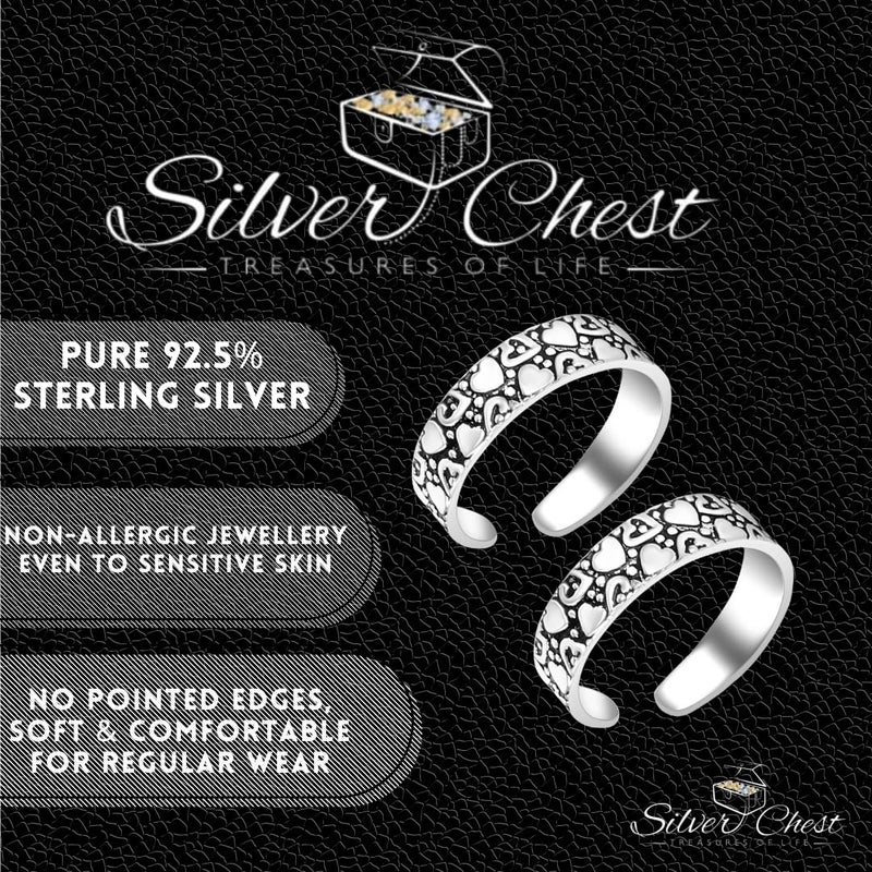 silver chest 925 Silver Toe Rings for Women Stylish Silver Bands for Girls -Sterling Silver Plain Oxidised rings with 3D Self Designs - Image 5