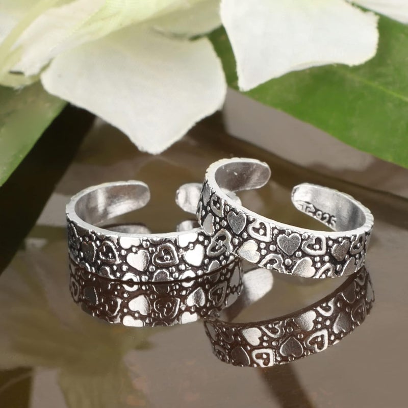 silver chest 925 Silver Toe Rings for Women Stylish Silver Bands for Girls -Sterling Silver Plain Oxidised rings with 3D Self Designs - Image 2