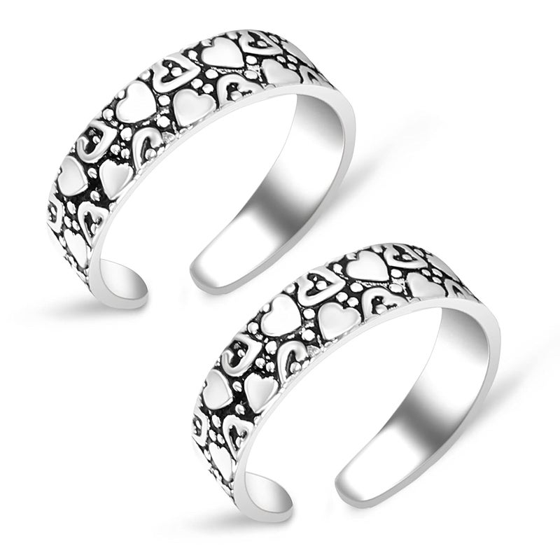 silver chest 925 Silver Toe Rings for Women Stylish Silver Bands for Girls -Sterling Silver Plain Oxidised rings with 3D Self Designs - Image 1