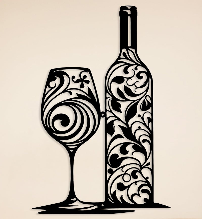 Benziso Wine Wall Decor, Metal Wall Art for Kitchen, Wine Lover Gifts, Home Bar Wall Decor, Dining Room Wall Art, Metal Wall Art Decor (Black 11.2 in x 16.6 in) - Image 1