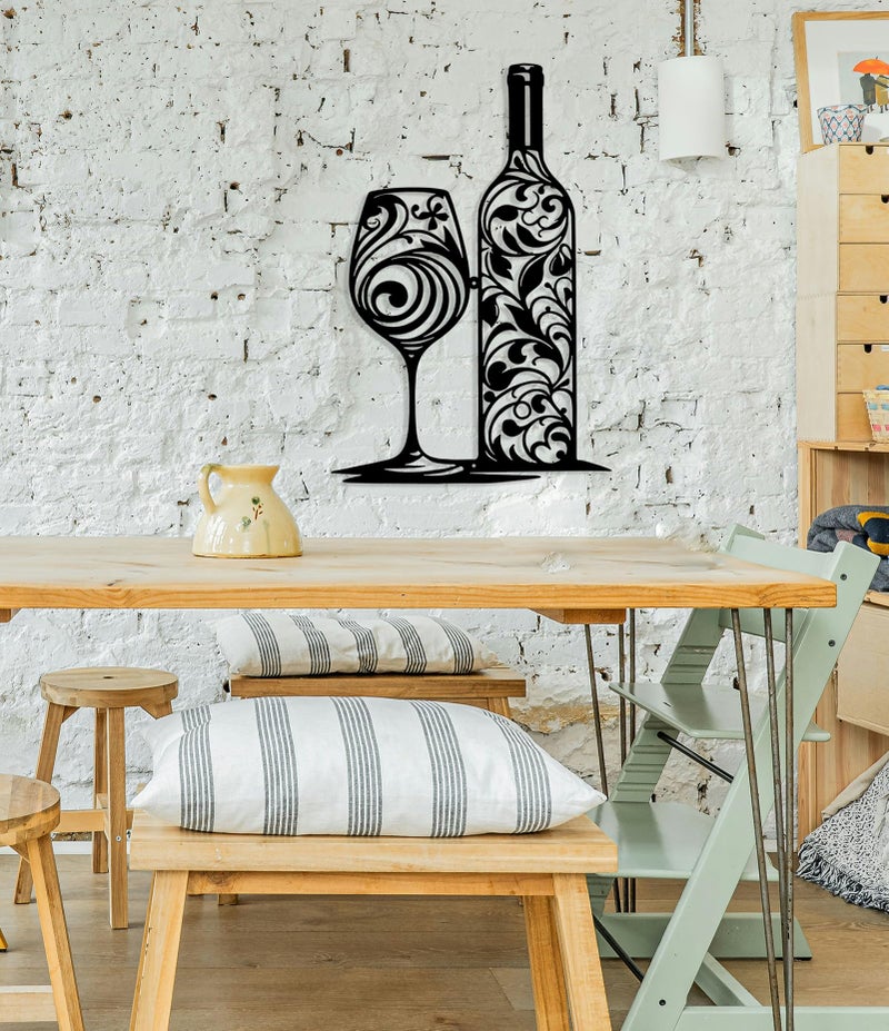 Benziso Wine Wall Decor, Metal Wall Art for Kitchen, Wine Lover Gifts, Home Bar Wall Decor, Dining Room Wall Art, Metal Wall Art Decor (Black 11.2 in x 16.6 in) - Image 3