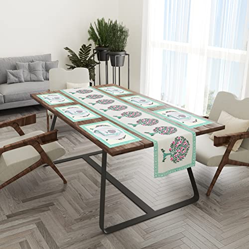 BLOCKS OF INDIA Hand Block Printed Cotton Table Runner, Mat and Napkin Set for Center/Dining Table (Anar Ka Ped) - Image 4