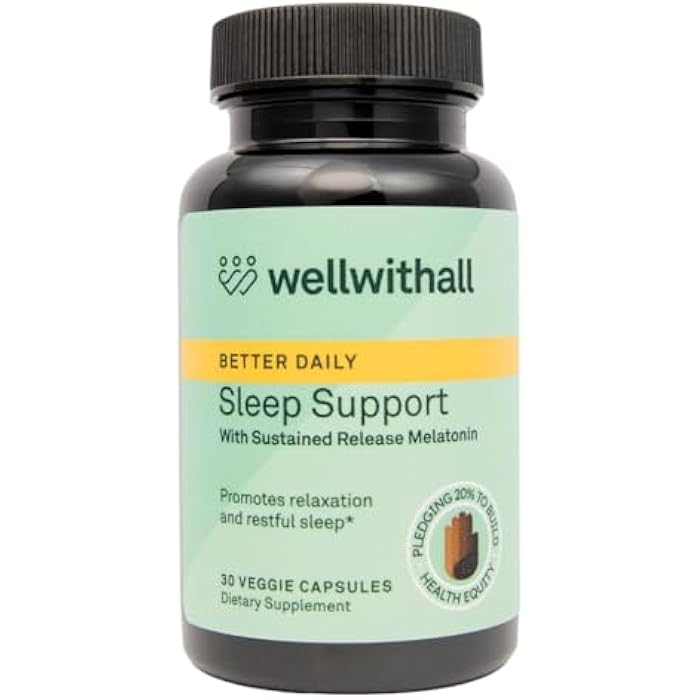 WellWithAll Sleep Support with Sustained-Release Melatonin | Includes L-Theanine and Ashwagandha | Promotes Relaxation and Sleep Quality | Supports Stress Management | Use Before Bedtime | 30 Capsules - Image 1