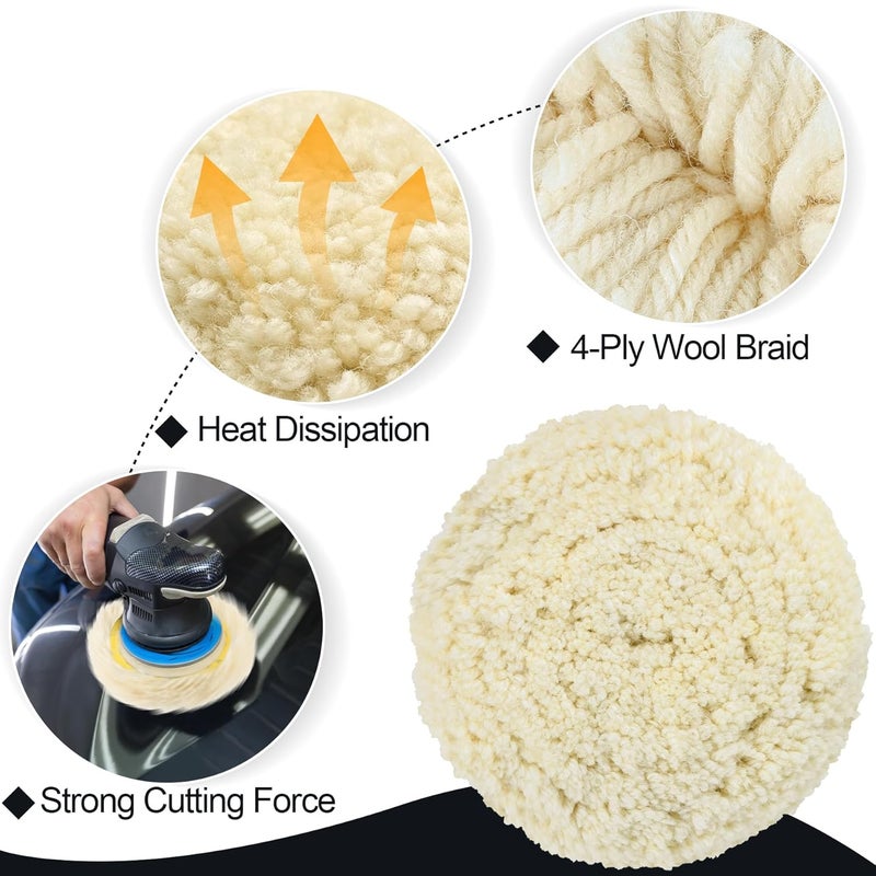 phepetroll 12 PCS Wool Buffing Polishing Pads 3 Inch, Natural Wool Cutting Pads with Hook and Loop Backing Compound & Polishing for Automotive Car Boats Glass Furniture Repair - Image 3