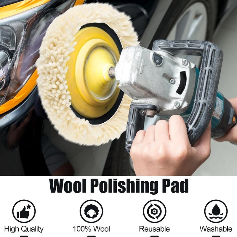 phepetroll 12 PCS Wool Buffing Polishing Pads 3 Inch, Natural Wool Cutting Pads with Hook and Loop Backing Compound & Polishing for Automotive Car Boats Glass Furniture Repair - Image 4
