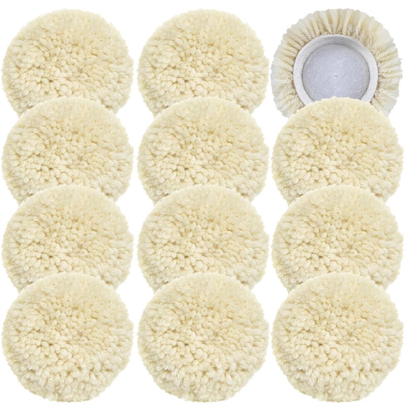 phepetroll 12 PCS Wool Buffing Polishing Pads 3 Inch, Natural Wool Cutting Pads with Hook and Loop Backing Compound & Polishing for Automotive Car Boats Glass Furniture Repair - Image 1