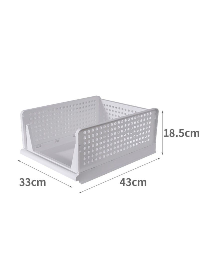 HomarKet - 4 Pack Stackable Plastic Storage Basket for Wardrobe Cabinet Kitchen Bathroom and Office 43x33x18.5cm,White - Image 1