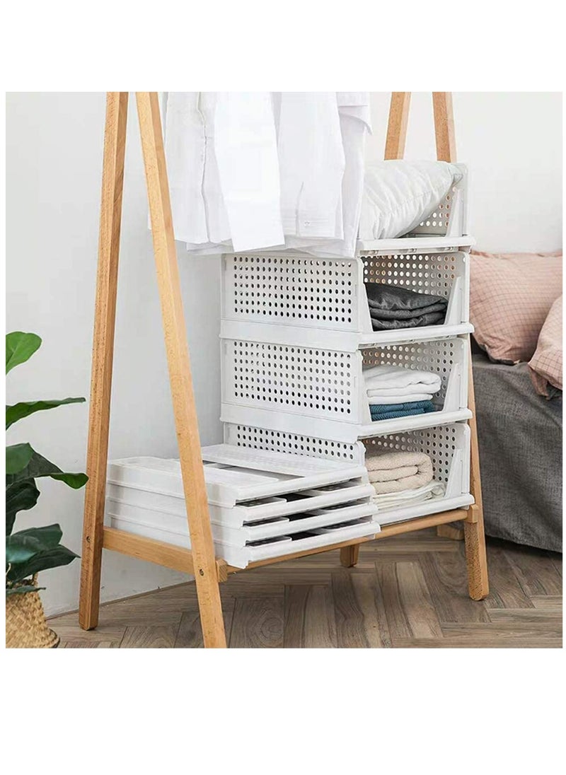 HomarKet - 4 Pack Stackable Plastic Storage Basket for Wardrobe Cabinet Kitchen Bathroom and Office 43x33x18.5cm,White - Image 1