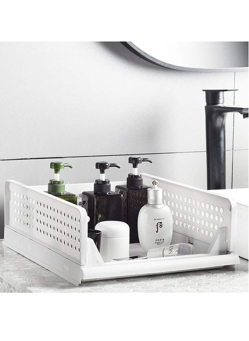 HomarKet - 4 Pack Stackable Plastic Storage Basket for Wardrobe Cabinet Kitchen Bathroom and Office 43x33x18.5cm,White - Image 1