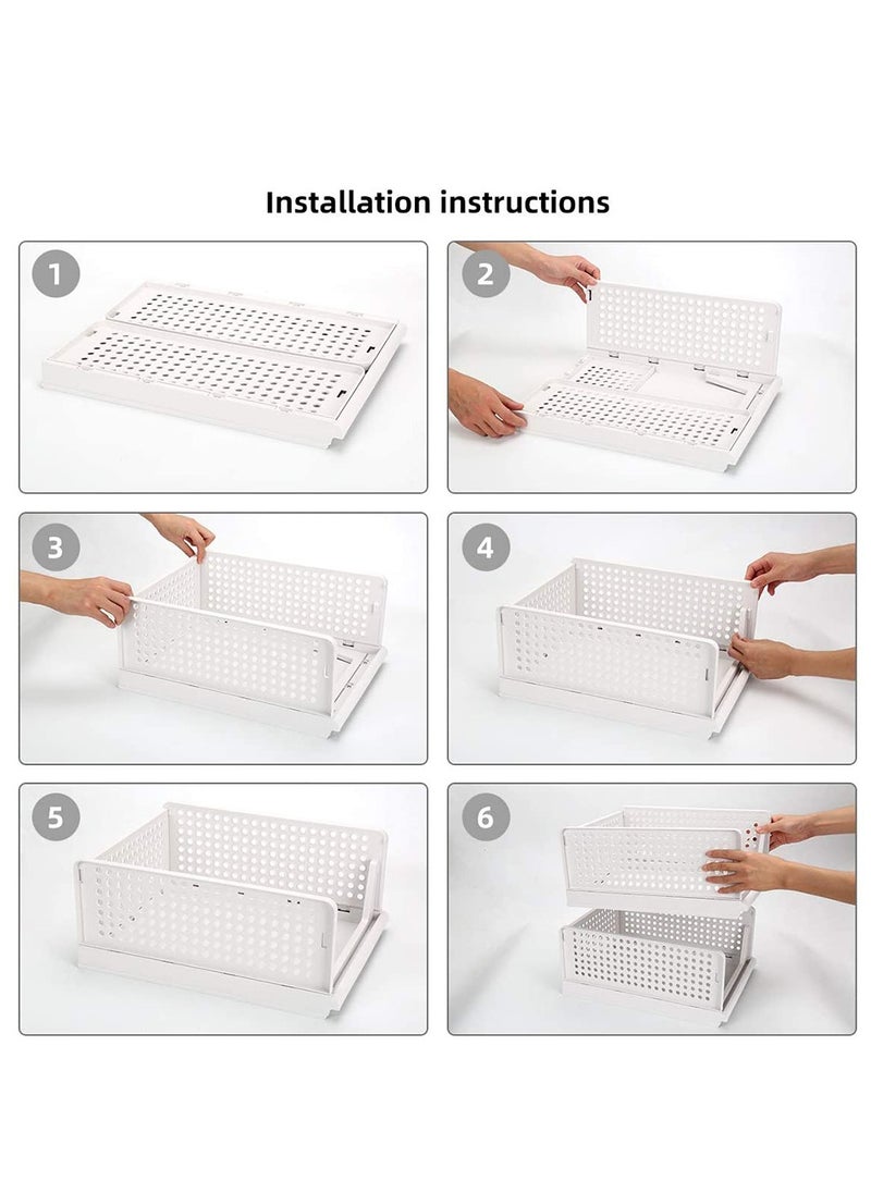 HomarKet - 4 Pack Stackable Plastic Storage Basket for Wardrobe Cabinet Kitchen Bathroom and Office 43x33x18.5cm,White - Image 1