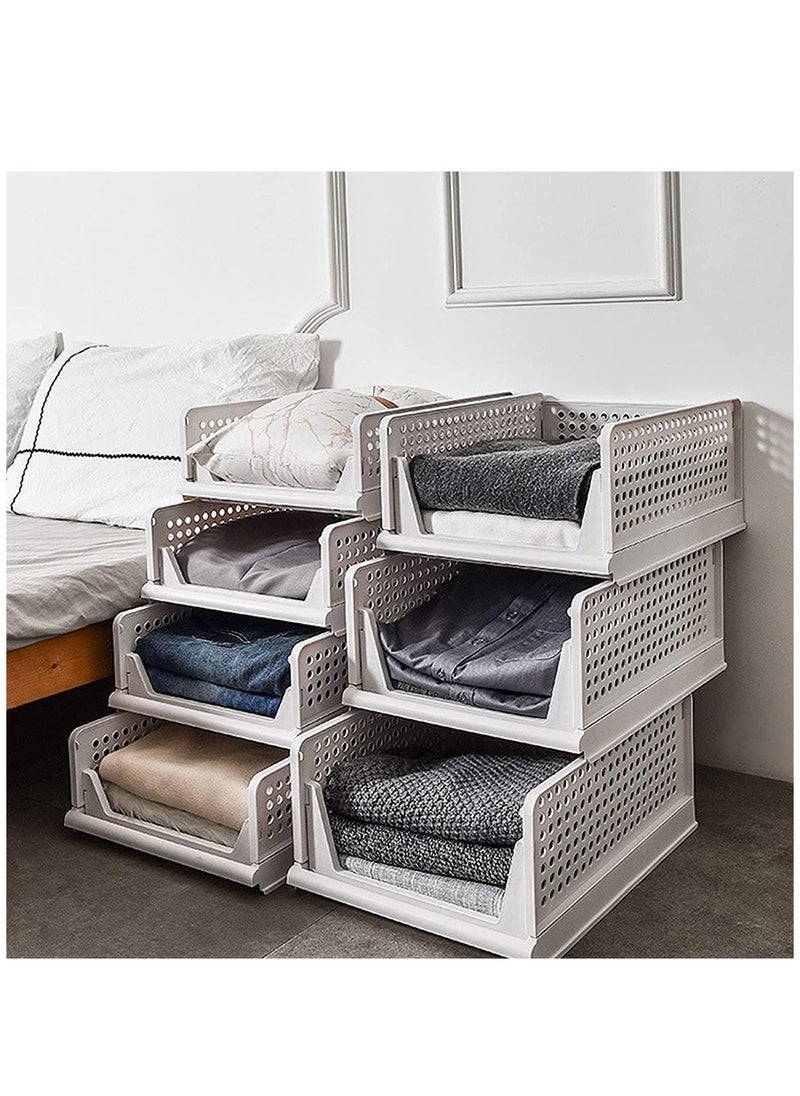 HomarKet - 4 Pack Stackable Plastic Storage Basket for Wardrobe Cabinet Kitchen Bathroom and Office 43x33x18.5cm,White - Image 1