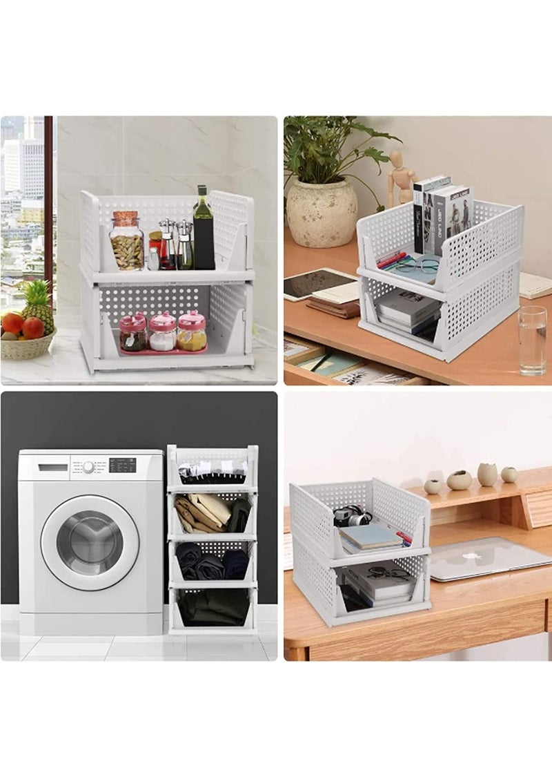 HomarKet - 4 Pack Stackable Plastic Storage Basket for Wardrobe Cabinet Kitchen Bathroom and Office 43x33x18.5cm,White - Image 1