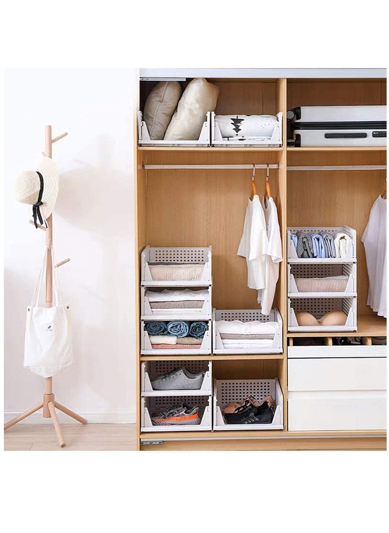 HomarKet - 4 Pack Stackable Plastic Storage Basket for Wardrobe Cabinet Kitchen Bathroom and Office 43x33x18.5cm,White - Image 1