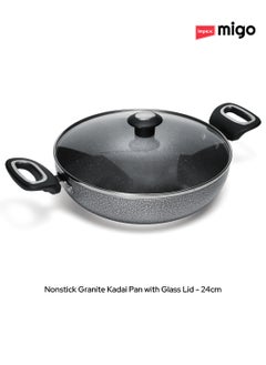 Impex 6-Piece Induction Bottom Cookware Set Aluminum 5-Layer Super Granite Non-Stick Coated Hammer Tone Exterior Finish Kadai Pan With Glass Lid, Tawa Pan Frypan 2 Spatulas MFKT6 Grey  - Image 5