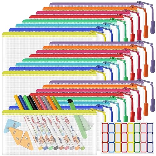 YOPCDJ 24 Pack Mesh Zipper Pouch Bags, Small, Clear Pencil Pouch Bulk, Pencil Bags with Zipper for Travel Storage - Image 1
