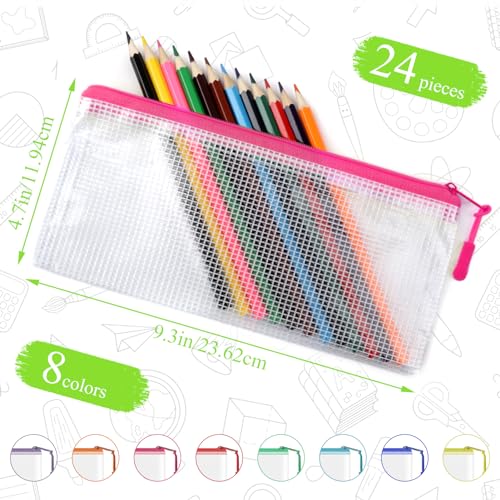 YOPCDJ 24 Pack Mesh Zipper Pouch Bags, Small, Clear Pencil Pouch Bulk, Pencil Bags with Zipper for Travel Storage - Image 2