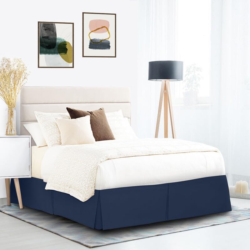 Bhoomi Impex Bhoomi Impex Pleated Egyptian Solid Bed Skirt Dust Ruffle Luxury Microfiber 12 Tailored Drop Single 36X78_N Blue 